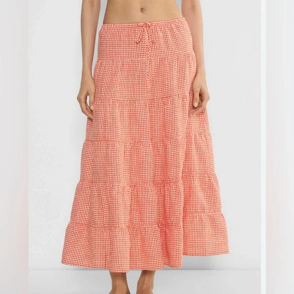 Aritzia Bouquet Linen Skirt Gingham Red White M - Picture 1 of 6